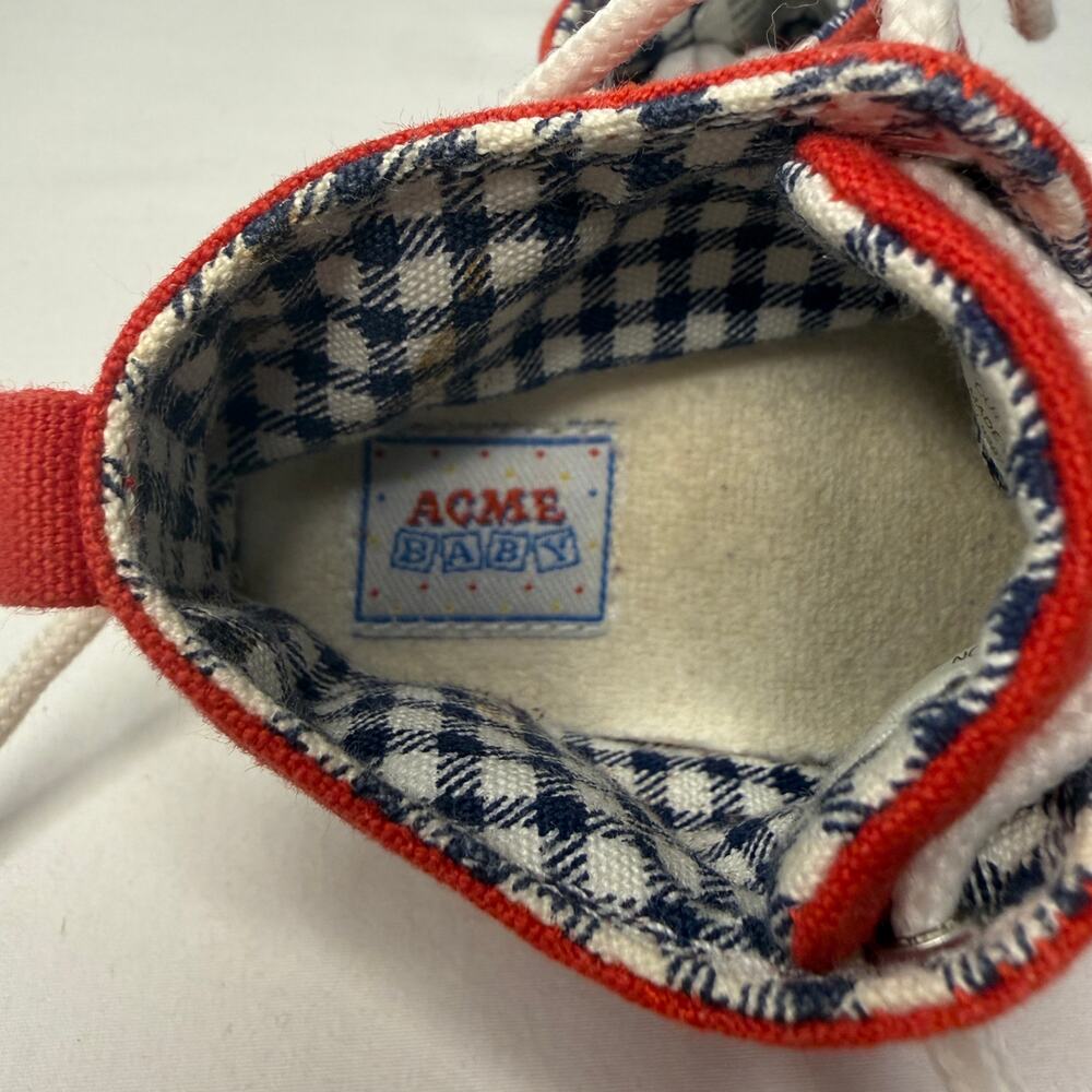 VTG Acme Baby Shoes Size 3 Sylvester Looney Tunes 80s 90s Red High Top Sneakers - Picture 4 of 13